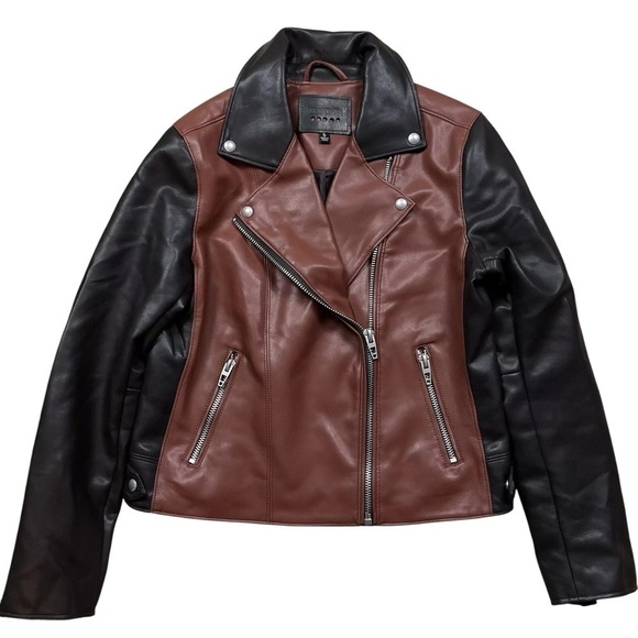 Blank NYC Faux Leather Asymmetrical Zip Moto Jacket Brown Black Size Small - Picture 1 of 7